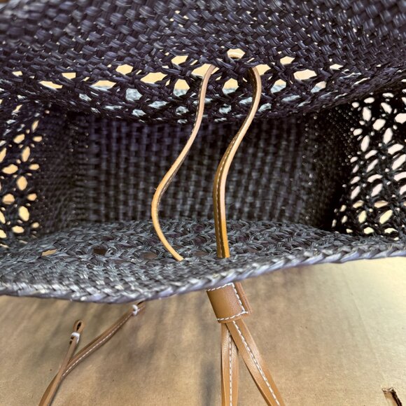 Themoire Phoebe Open Weave Straw Shoulder Bag - Black - Picture 8 of 9